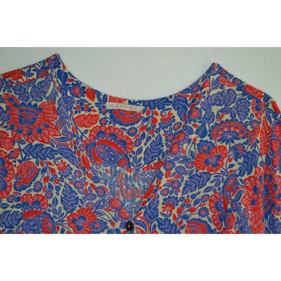 Karlie Floral Top Blouse Shirt Loose Kimono SS Large Button Front Drawstring - Picture 3 of 13